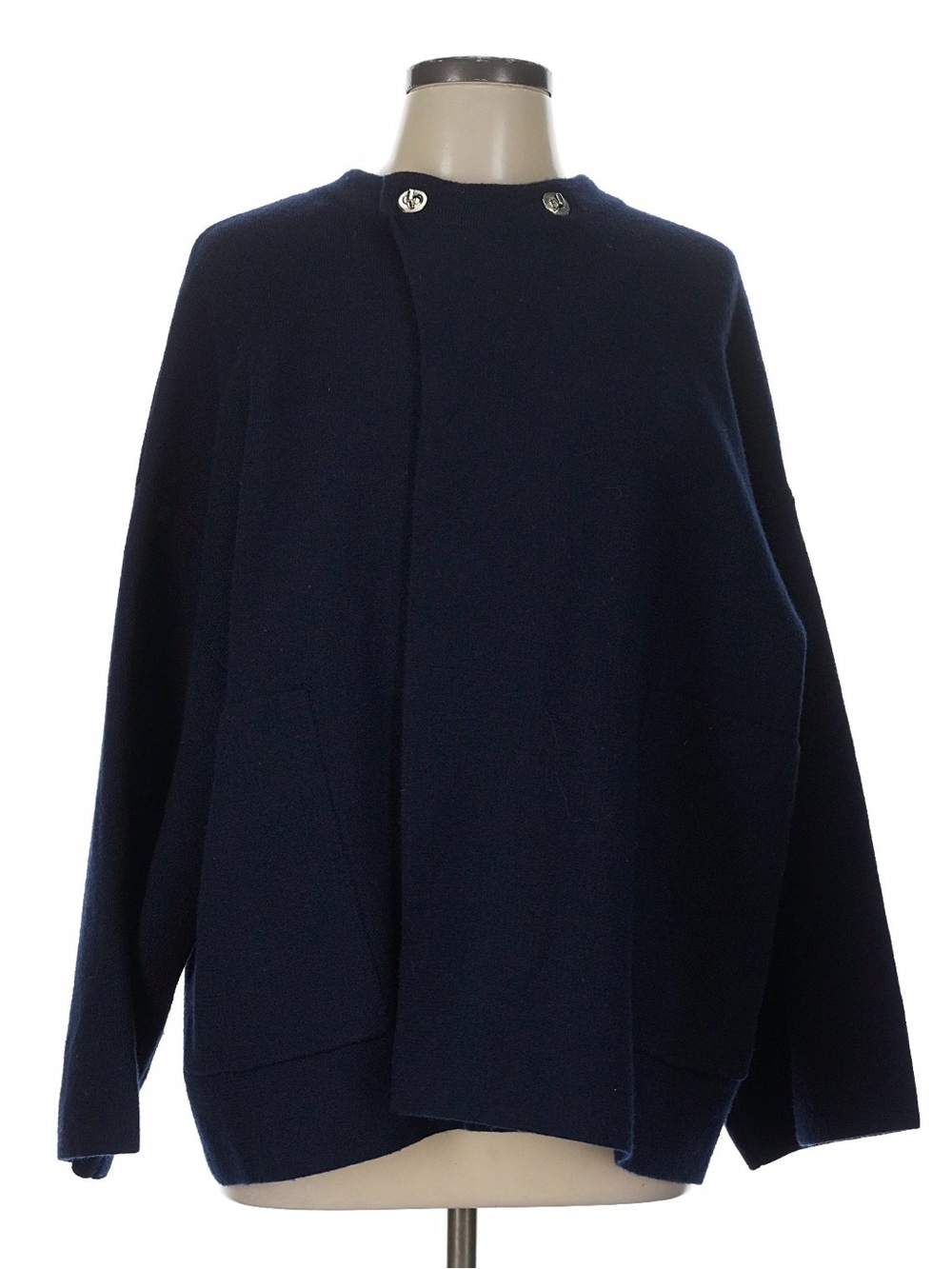 Zara Women's Navy Button-Neck Sweater